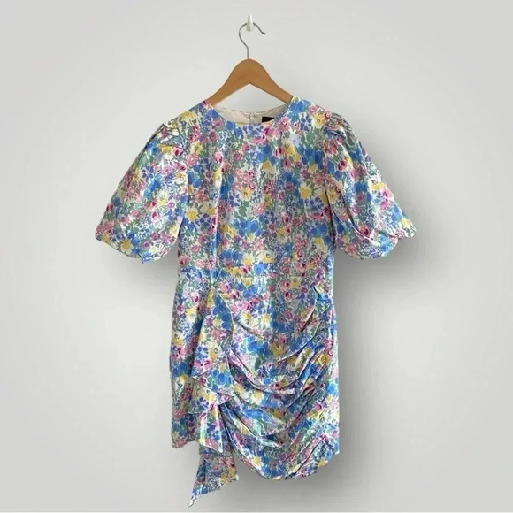 En Saison Ruched Floral Mini Day Summer Dress Puff Sleeves Small Rhode inspired - Picture 1 of 8
